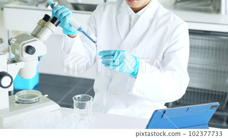 Researcher experimenting in the lab Researcher experimenting in the lab 102377733