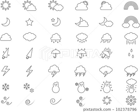 Weather line drawing icon set 102378796