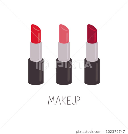 Set of color lipsticks. Red lipstick, pink lipstick, wine lipstick. Set of color lipsticks. Red lipstick, pink lipstick, wine lipstick. 102379747