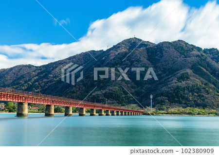 Kyoto Tango Railway's Yuragawa Bridge in Miyazu City, Kyoto Prefecture, Japan Kyoto Tango Railway's Yuragawa Bridge in Miyazu City, Kyoto Prefecture, Japan 102380909