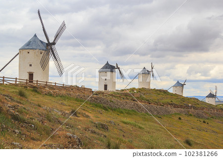 Windmills in La Mancha, Spain 102381266