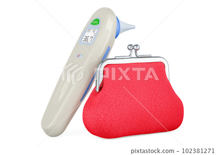 Digital Forehead and Ear Thermometer with coin purse. 3D rendering Digital Forehead and Ear Thermometer with coin purse. 3D rendering 102381271
