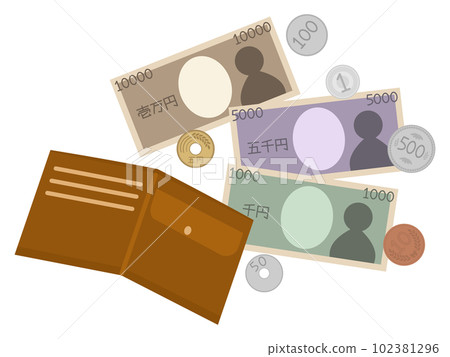 日元和雙折錢包圖標 102381296