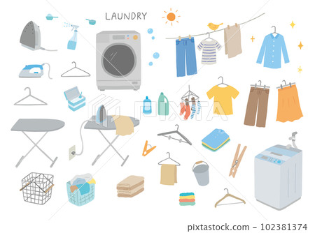 Hand-drawn illustration set related to laundry (color / no outline) Hand-drawn illustration set related to laundry (color / no outline) 102381374