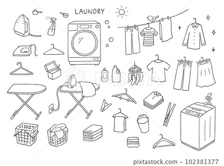 Hand-drawn illustration set related to laundry (monochrome) Hand-drawn illustration set related to laundry (monochrome) 102381377