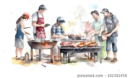 family barbecue watercolor 102381458