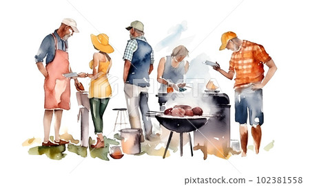 Barbecue watercolor painting with everyone Barbecue watercolor painting with everyone 102381558