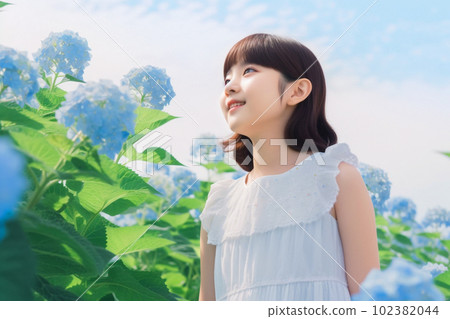 girl hydrangea blue sky future hope girl hydrangea blue sky future hope 102382044