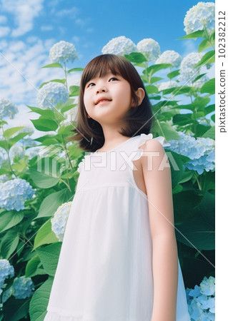 girl hydrangea blue sky future hope girl hydrangea blue sky future hope 102382212