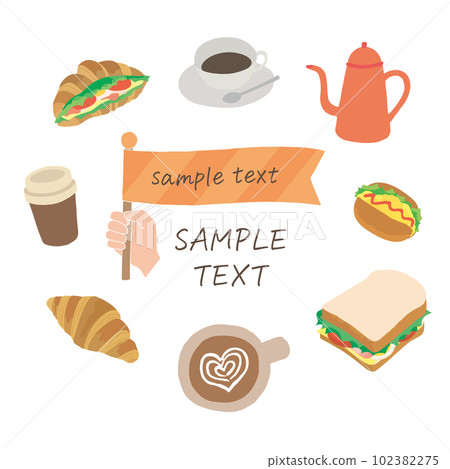 各種麵包和咖啡的插圖框架 102382275