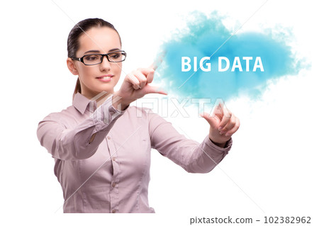 Big data concept with business people pressing virtual buttons 102382962