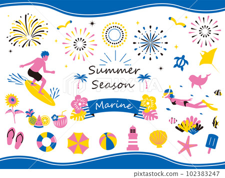 復古色彩的夏日插畫 復古色彩的夏日插畫 102383247