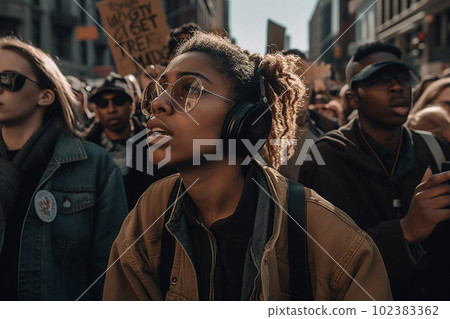 Group of people activist marching in protest during a strike. AI generative Group of people activist marching in protest during a strike. AI generative 102383362