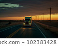 Truck with the cargo driving on highway at the dusk. Logistic delivery system. AI Generative 102383428