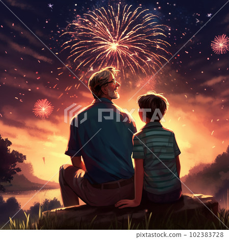 Family on the background of fireworks. USA Independence Day Celebrations Family on the background of fireworks. USA Independence Day Celebrations 102383728