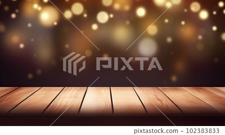 Empty wooden table top on blurred abstract bright bokeh background. Empty wooden table top on blurred abstract bright bokeh background. 102383833