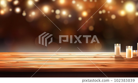 Empty wooden table top on blurred abstract bright bokeh background. Empty wooden table top on blurred abstract bright bokeh background. 102383839
