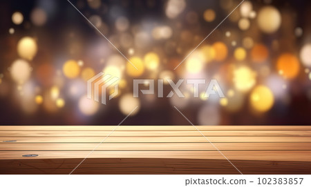 Empty wooden table top on blurred abstract bright bokeh background. 102383857
