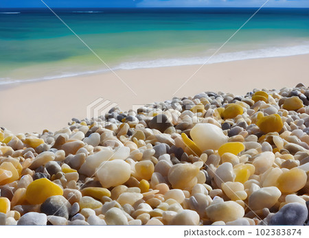 Beautiful stone beach on the sea, with sea on background Beautiful stone beach on the sea, with sea on background 102383874