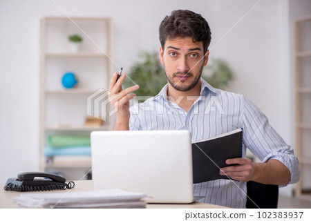 Young male employee working in the office Young male employee working in the office 102383937