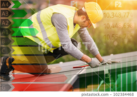 Energy system with solar panel for electricity with energy rating Energy system with solar panel for electricity with energy rating 102384468