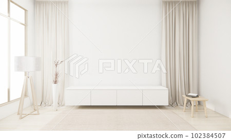 Living room, cabinet Tv minimalist design muji style.3D rendering Living room, cabinet Tv minimalist design muji style.3D rendering 102384507
