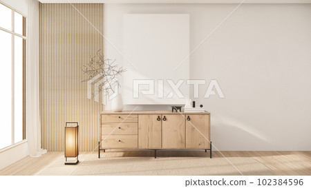 Living room, cabinet Tv minimalist design muji style.3D rendering Living room, cabinet Tv minimalist design muji style.3D rendering 102384596