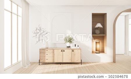 Living room, cabinet Tv minimalist design muji style.3D rendering Living room, cabinet Tv minimalist design muji style.3D rendering 102384678