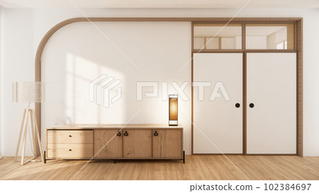 Living room, cabinet Tv minimalist design muji style.3D rendering Living room, cabinet Tv minimalist design muji style.3D rendering 102384697