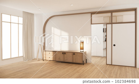 Living room, cabinet Tv minimalist design muji style.3D rendering Living room, cabinet Tv minimalist design muji style.3D rendering 102384698