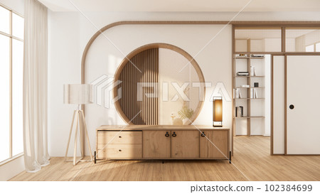 Living room, cabinet Tv minimalist design muji style.3D rendering Living room, cabinet Tv minimalist design muji style.3D rendering 102384699