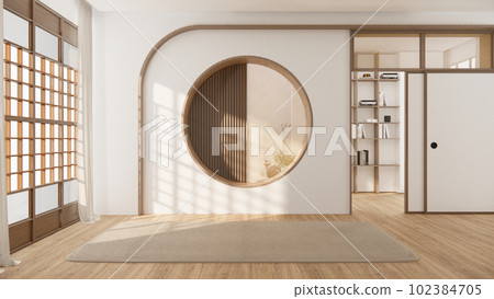 Architecture and interior concept Empty room and wood panels wall background 3D illustration rendering 102384705
