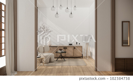 Minimal cabinet for tv interior wall mockup,3d rendering 102384738