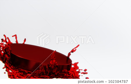 the product display stand and red water splashing on background. the product display stand and red water splashing on background. 102384787