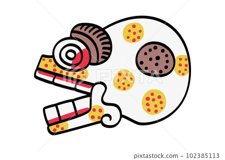 Flaking skull with mouth wide open, Aztec symbol for death, and called Miquiztli in the Nahuatl language. One of the 20 day calendar signs, used by the Mixtecs, representing Death and direction North. Flaking skull with mouth wide open, Aztec symbol for death, and called Miquiztli in the Nahuatl language. One of the 20 day calendar signs, used by the Mixtecs, representing Death and direction North. 102385113