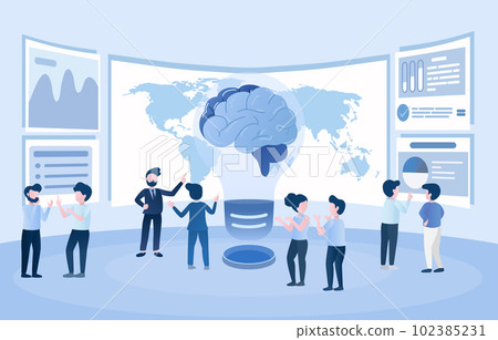 Business people in small group discussions to analyze data, plan, research, survey and share information. Business people in small group discussions to analyze data, plan, research, survey and share information. 102385231