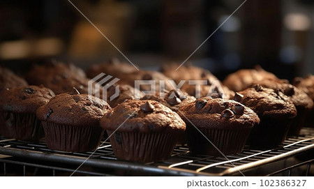 Delicious freshly baked muffin on the table 102386327