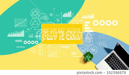 Play to Earn theme with a laptop computer Play to Earn theme with a laptop computer 102386878