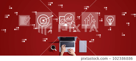 Marketing Strategy concept with person working with laptop 102386886