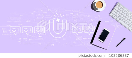Get more likes concept with computer keyboard and office items 102386887