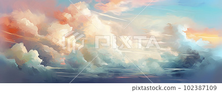 Beautiful sky with clouds at sunset. colorful illustration. Generative AI Beautiful sky with clouds at sunset. colorful illustration. Generative AI 102387109