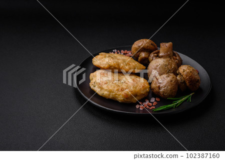 Delicious fried chopped fillet pancakes with spices, salt and herbs Delicious fried chopped fillet pancakes with spices, salt and herbs 102387160