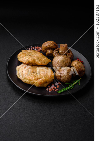 Delicious fried chopped fillet pancakes with spices, salt and herbs Delicious fried chopped fillet pancakes with spices, salt and herbs 102387163