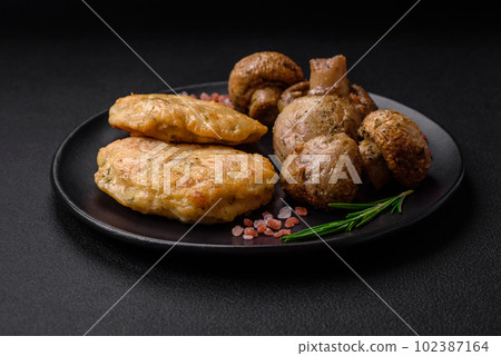 Delicious fried chopped fillet pancakes with spices, salt and herbs Delicious fried chopped fillet pancakes with spices, salt and herbs 102387164