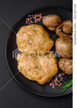 Delicious fried chopped fillet pancakes with spices, salt and herbs Delicious fried chopped fillet pancakes with spices, salt and herbs 102387165