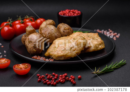 Delicious fried chopped fillet pancakes with spices, salt and herbs Delicious fried chopped fillet pancakes with spices, salt and herbs 102387178