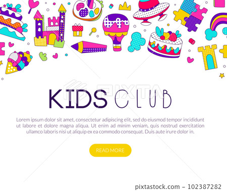Kids club landing page design. Smart children education club website banner template vector illustration Kids club landing page design. Smart children education club website banner template vector illustration 102387282