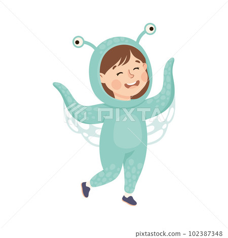 Little Girl Actress in Theater Costume of Octopus Showing Performance Vector Illustration 102387348
