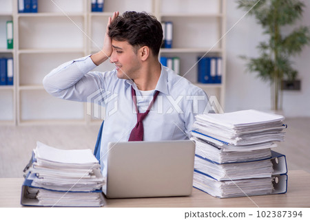 Young male employee working in the office 102387394