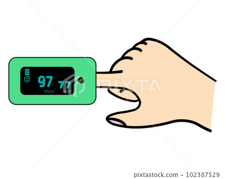 Illustration of measuring by pinching a finger in a pulse oximeter (with main line) 102387529